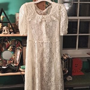 Long vintage sheer lace dress, sz s/m